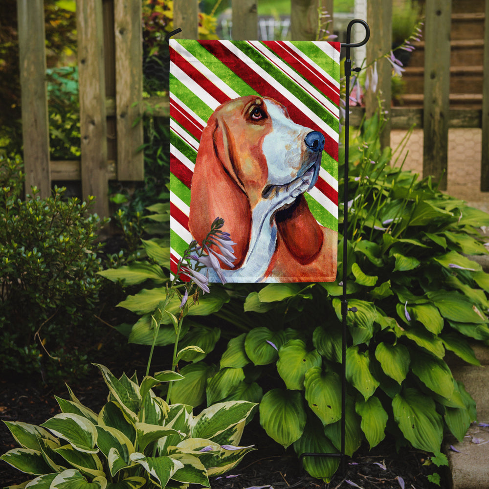 Basset Hound Candy Cane Holiday Christmas  Flag Garden Size.