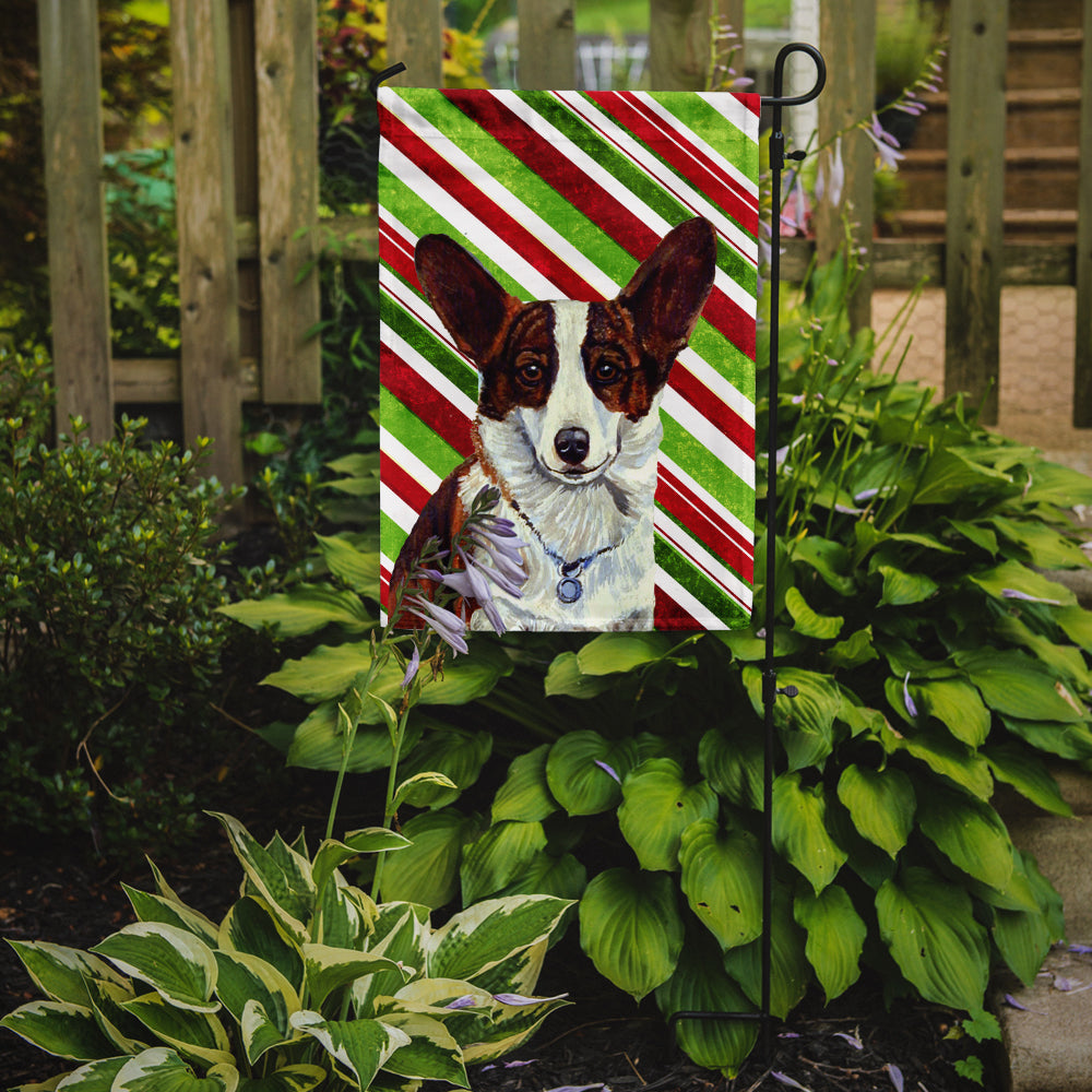 Corgi Candy Cane Holiday Christmas  Flag Garden Size.