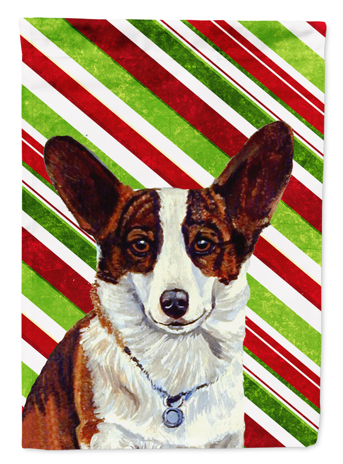 Corgi Candy Cane Holiday Christmas  Flag Garden Size.