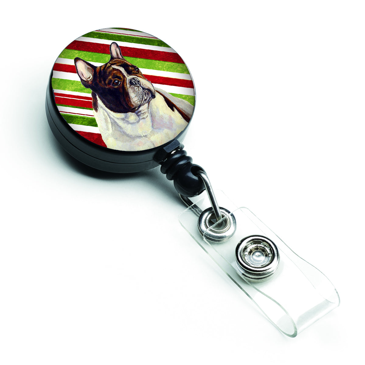 French Bulldog Candy Cane Holiday Christmas Retractable Badge Reel LH9247BR  the-store.com.