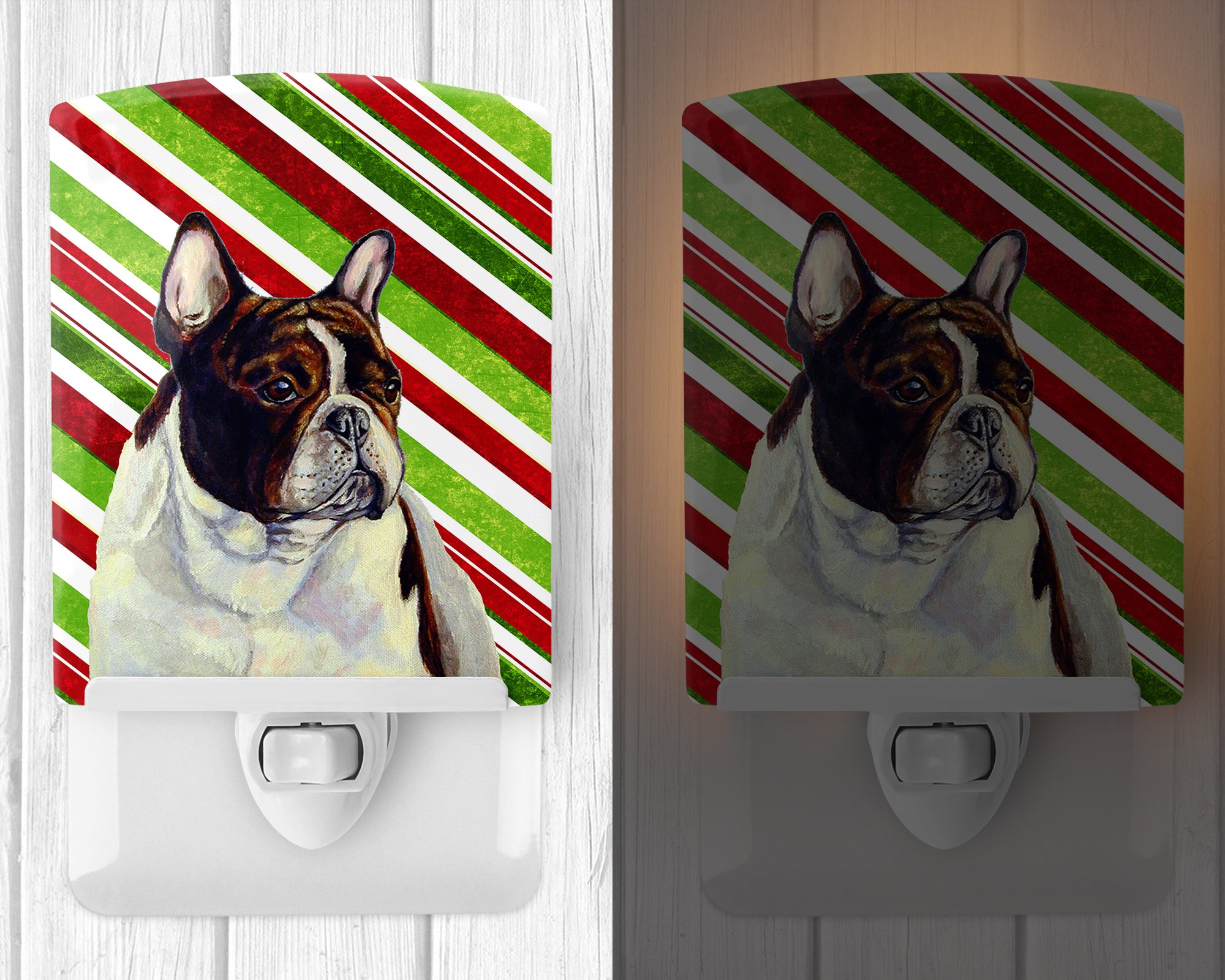 French Bulldog Candy Cane Holiday Christmas Ceramic Night Light LH9247CNL - the-store.com