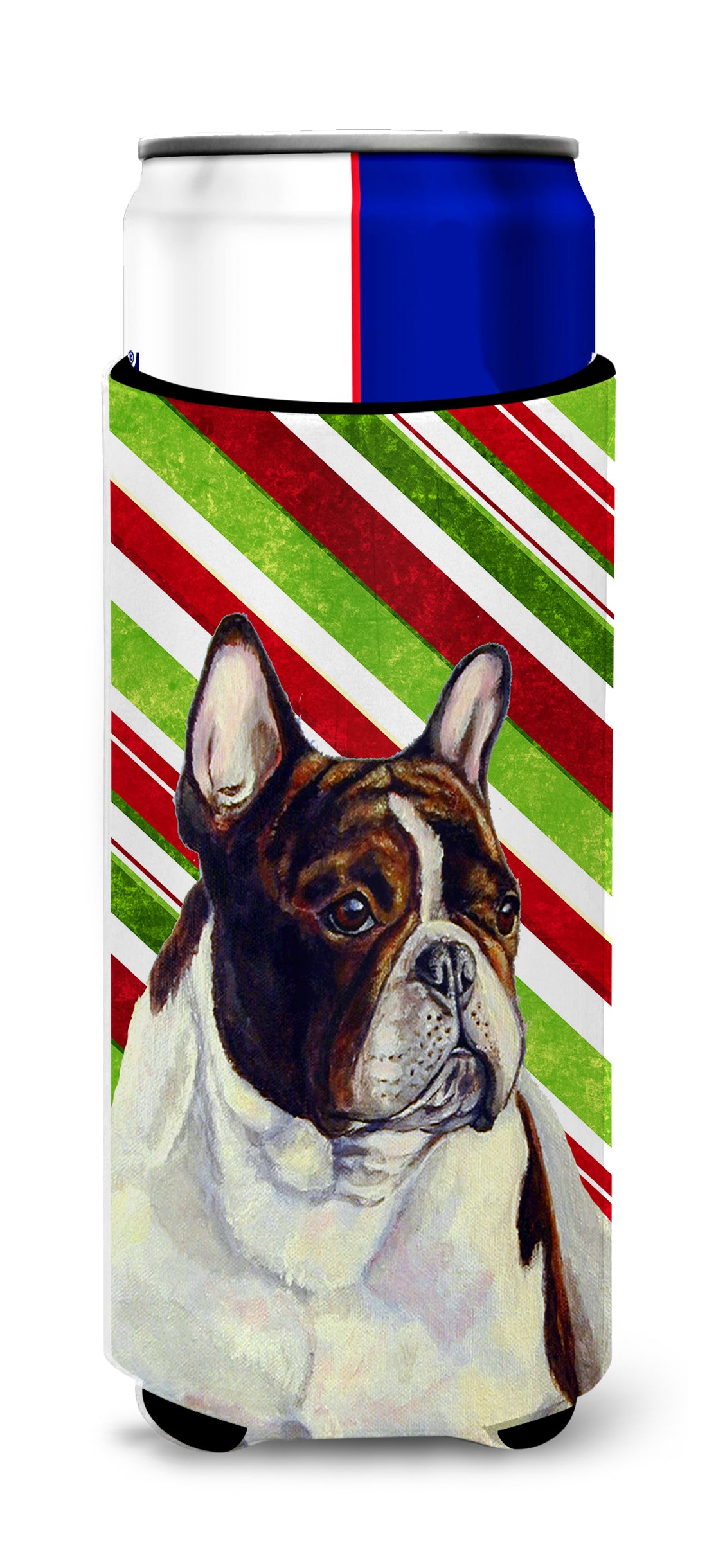 French Bulldog Candy Cane Holiday Christmas Ultra Beverage Insulators for slim cans LH9247MUK.