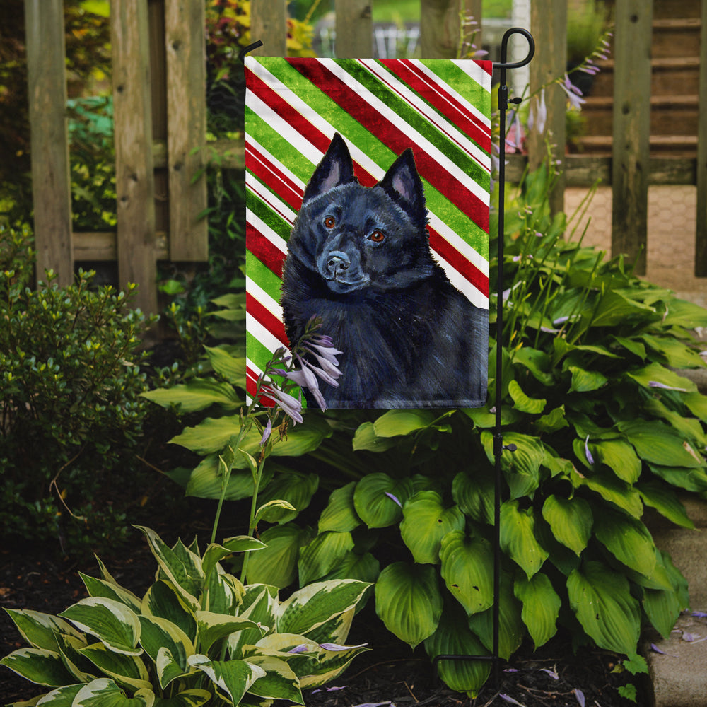 Schipperke Candy Cane Holiday Christmas  Flag Garden Size.