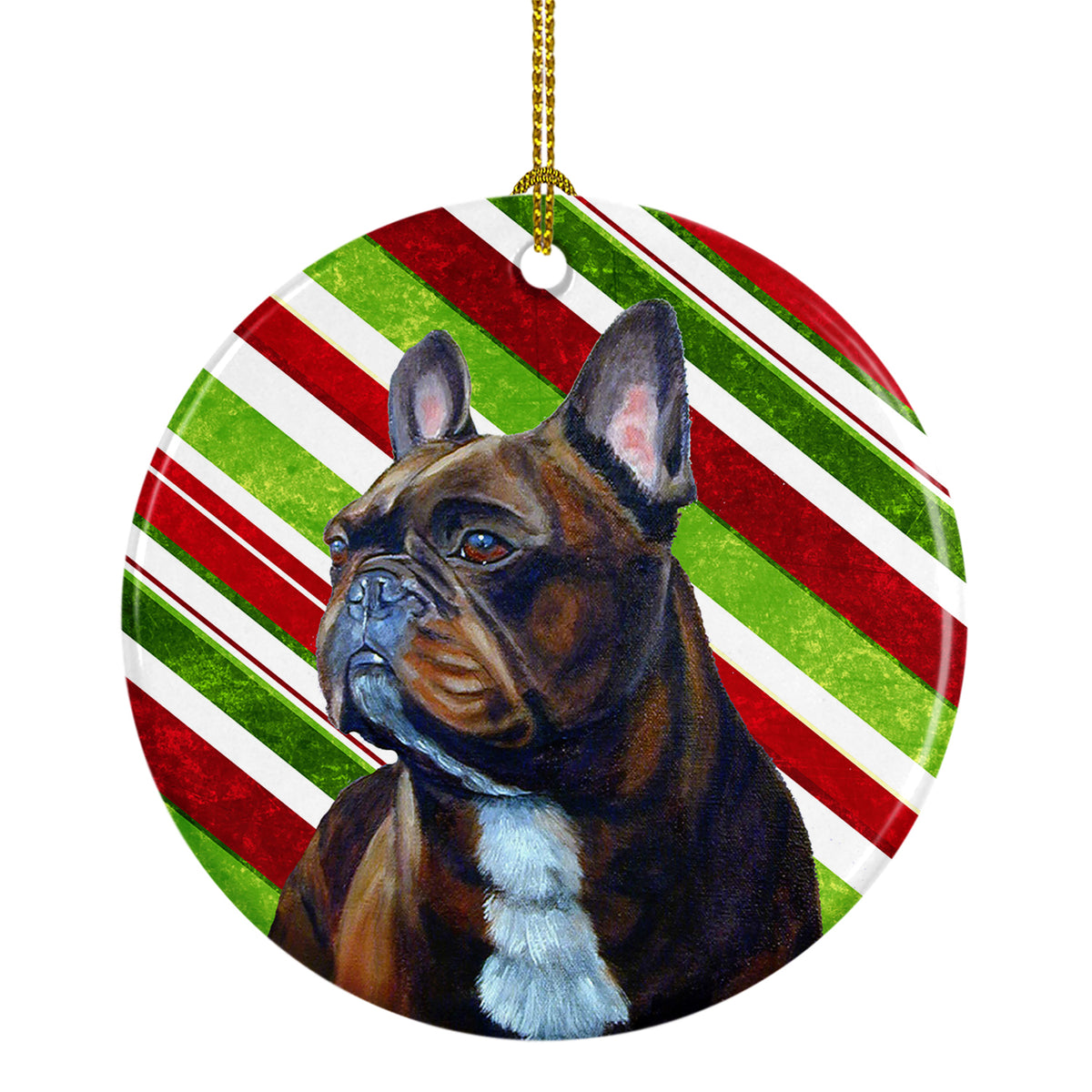 French Bulldog Candy Cane Holiday Christmas Ceramic Ornament LH9250 - the-store.com