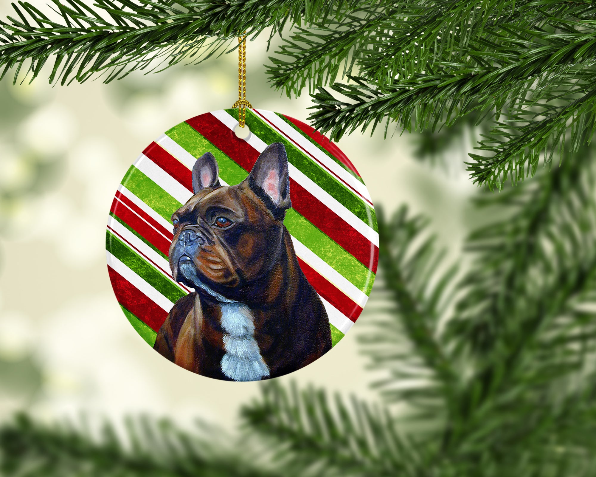 French Bulldog Candy Cane Holiday Christmas Ceramic Ornament LH9250 - the-store.com