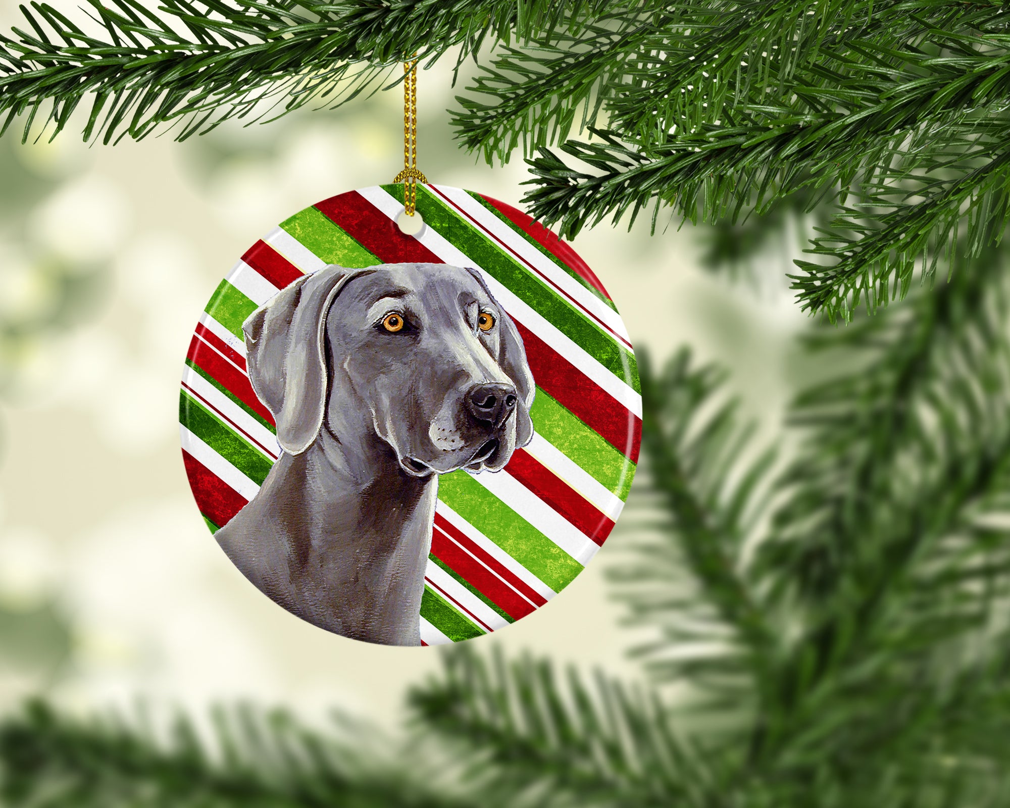 Weimaraner Candy Cane Holiday Christmas Ceramic Ornament LH9251 - the-store.com