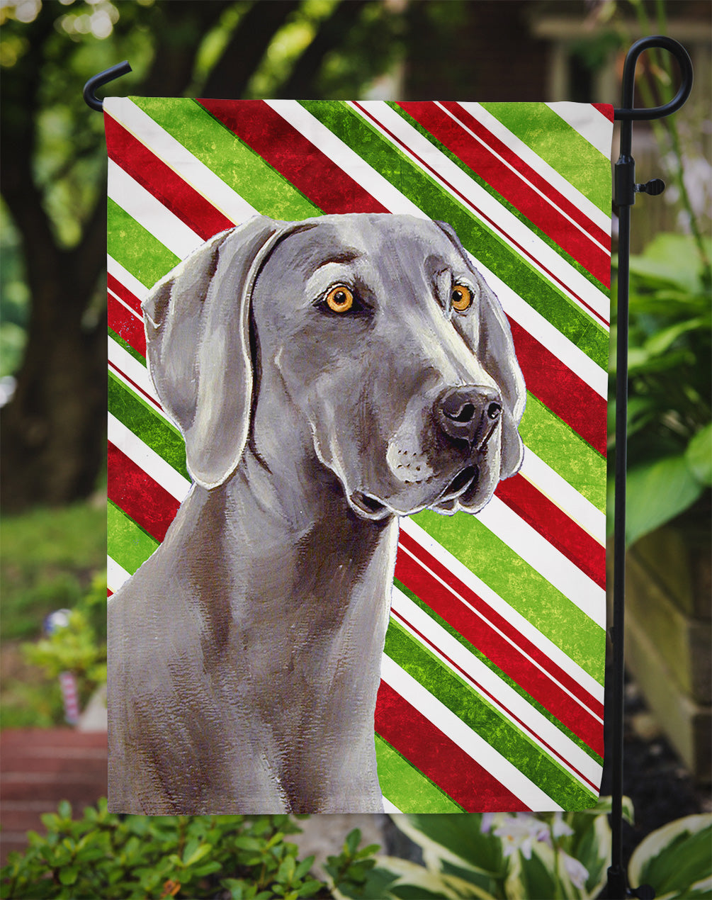 Weimaraner Candy Cane Holiday Christmas  Flag Garden Size.