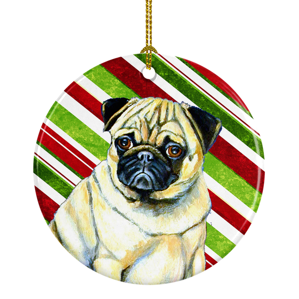 Pug Candy Cane Holiday Christmas Ceramic Ornament LH9252 - the-store.com