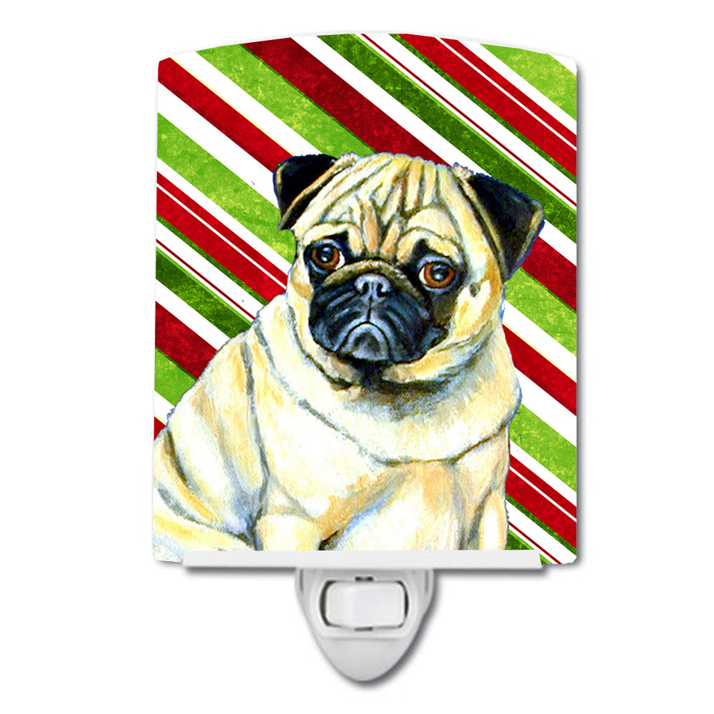 Pug Candy Cane Holiday Christmas Ceramic Night Light LH9252CNL - the-store.com