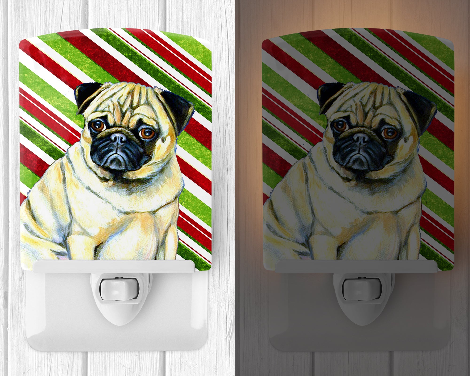 Pug Candy Cane Holiday Christmas Ceramic Night Light LH9252CNL - the-store.com