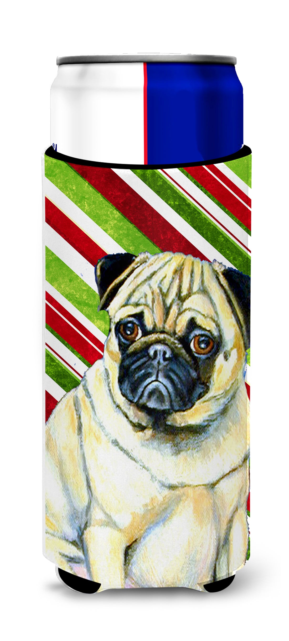 Pug Candy Cane Holiday Christmas Ultra Beverage Insulators for slim cans LH9252MUK.