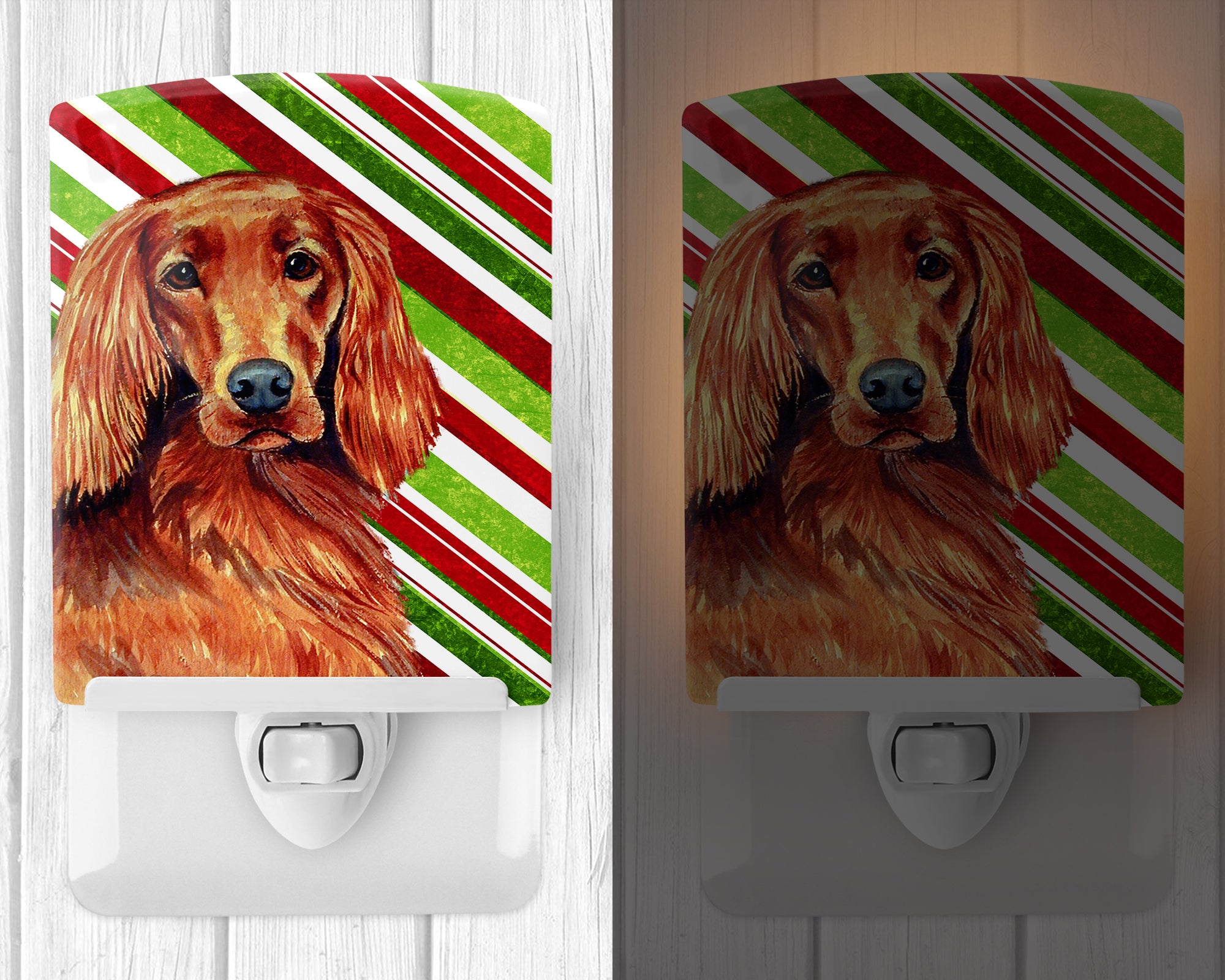 Irish Setter Candy Cane Holiday Christmas Ceramic Night Light LH9254CNL - the-store.com