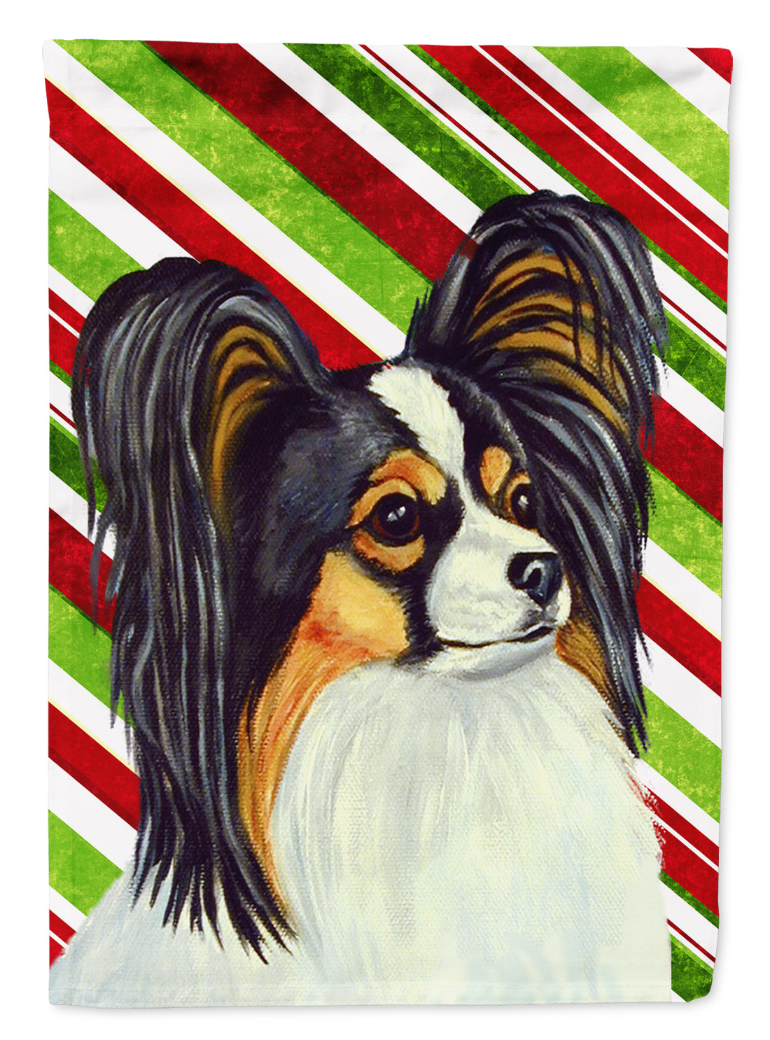 Papillon Candy Cane Holiday Christmas  Flag Garden Size.