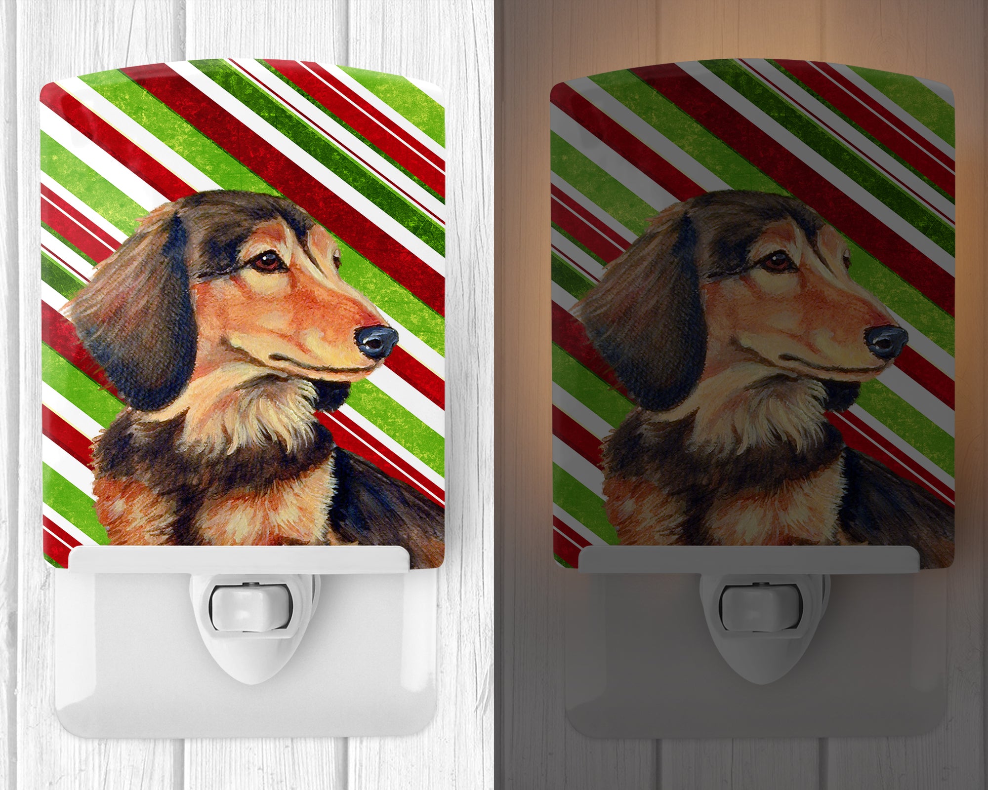 Dachshund Candy Cane Holiday Christmas Ceramic Night Light LH9256CNL - the-store.com