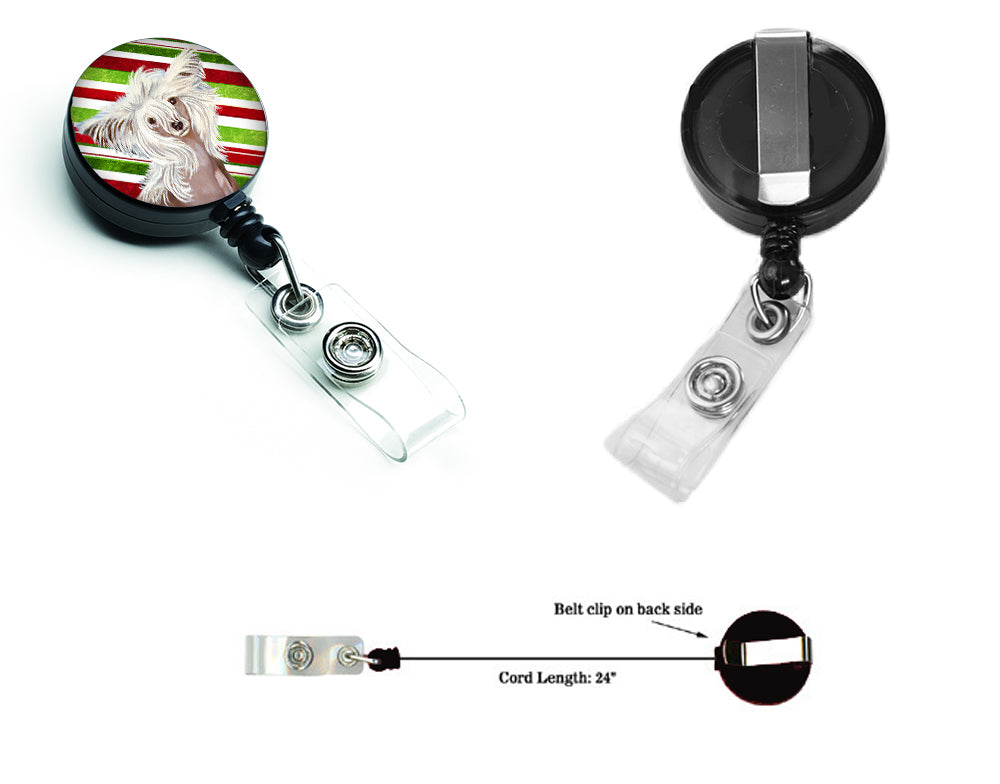 Chinese Crested Candy Cane Holiday Christmas Retractable Badge Reel LH9257BR  the-store.com.