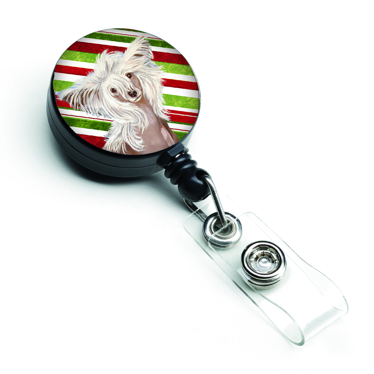 Chinese Crested Candy Cane Holiday Christmas Retractable Badge Reel LH9257BR  the-store.com.