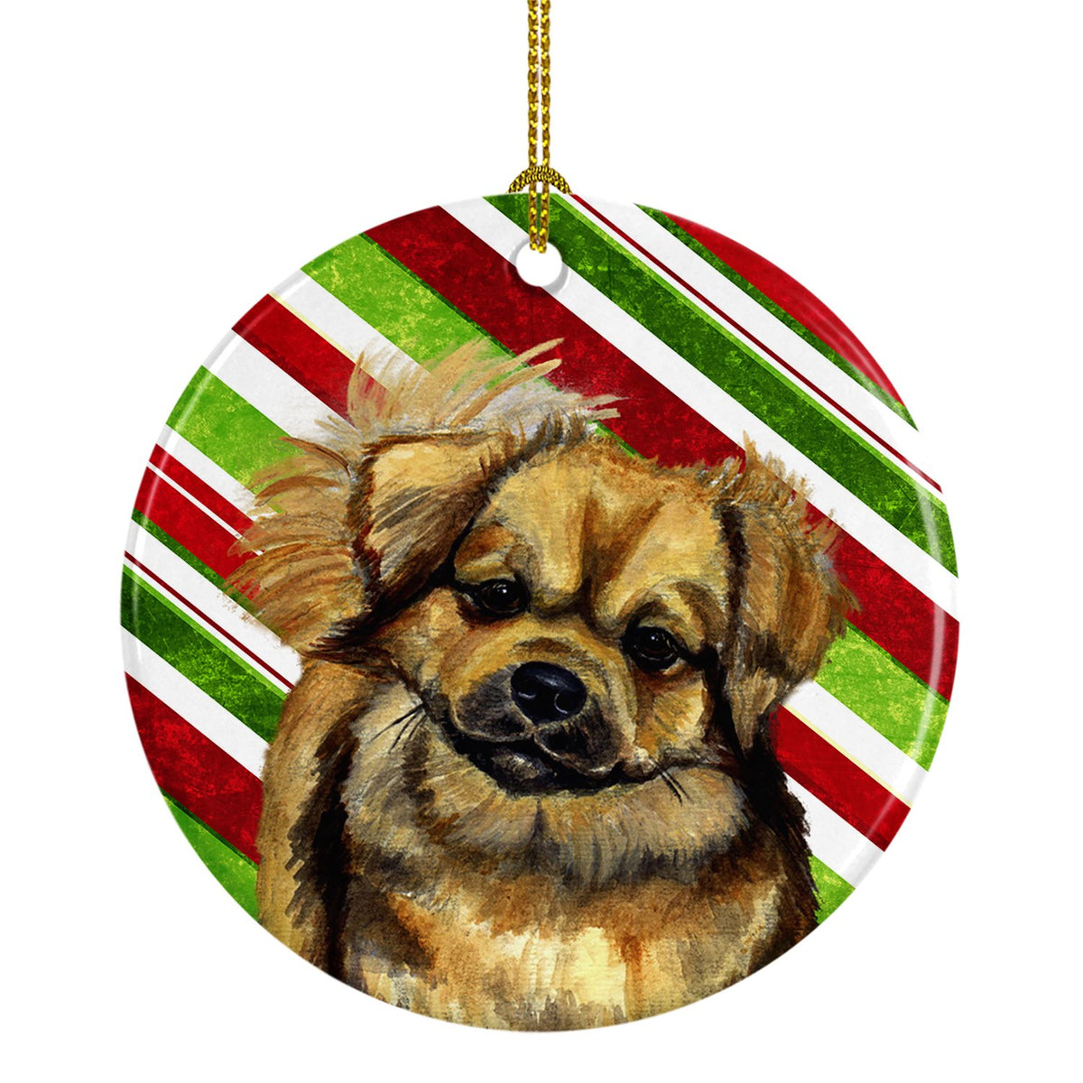 Tibetan Spaniel Candy Cane Holiday Christmas Ceramic Ornament LH9259 by Caroline&#39;s Treasures