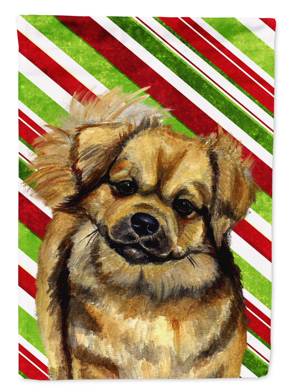 Tibetan Spaniel Candy Cane Holiday Christmas  Flag Garden Size.