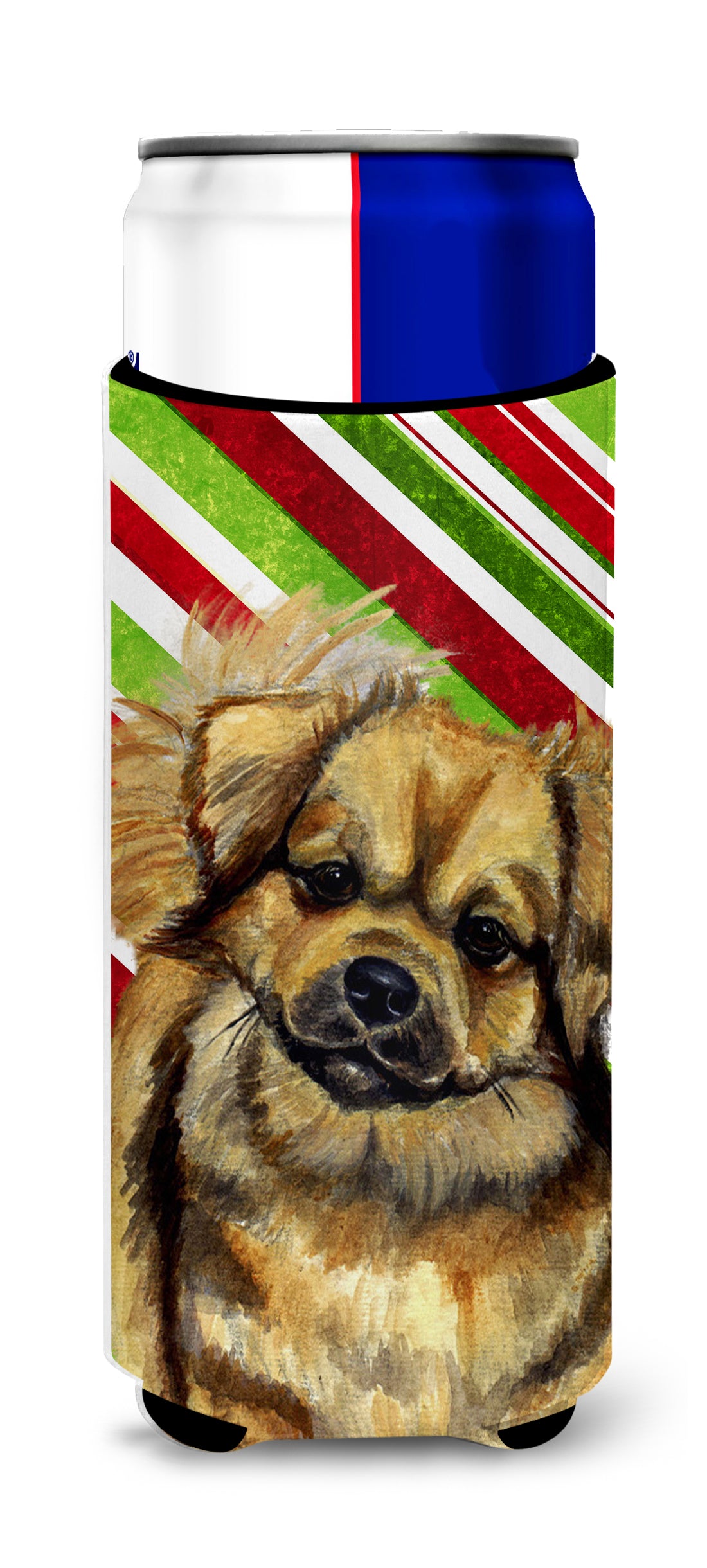 Tibetan Spaniel Candy Cane Holiday Christmas Ultra Beverage Insulators for slim cans LH9259MUK.