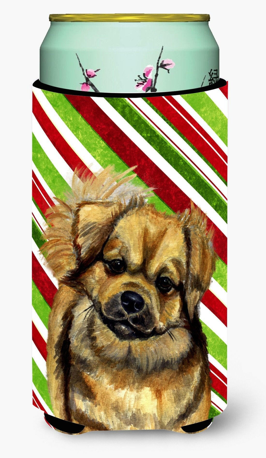 Tibetan Spaniel Candy Cane Holiday Christmas  Tall Boy Beverage Insulator Beverage Insulator Hugger by Caroline's Treasures