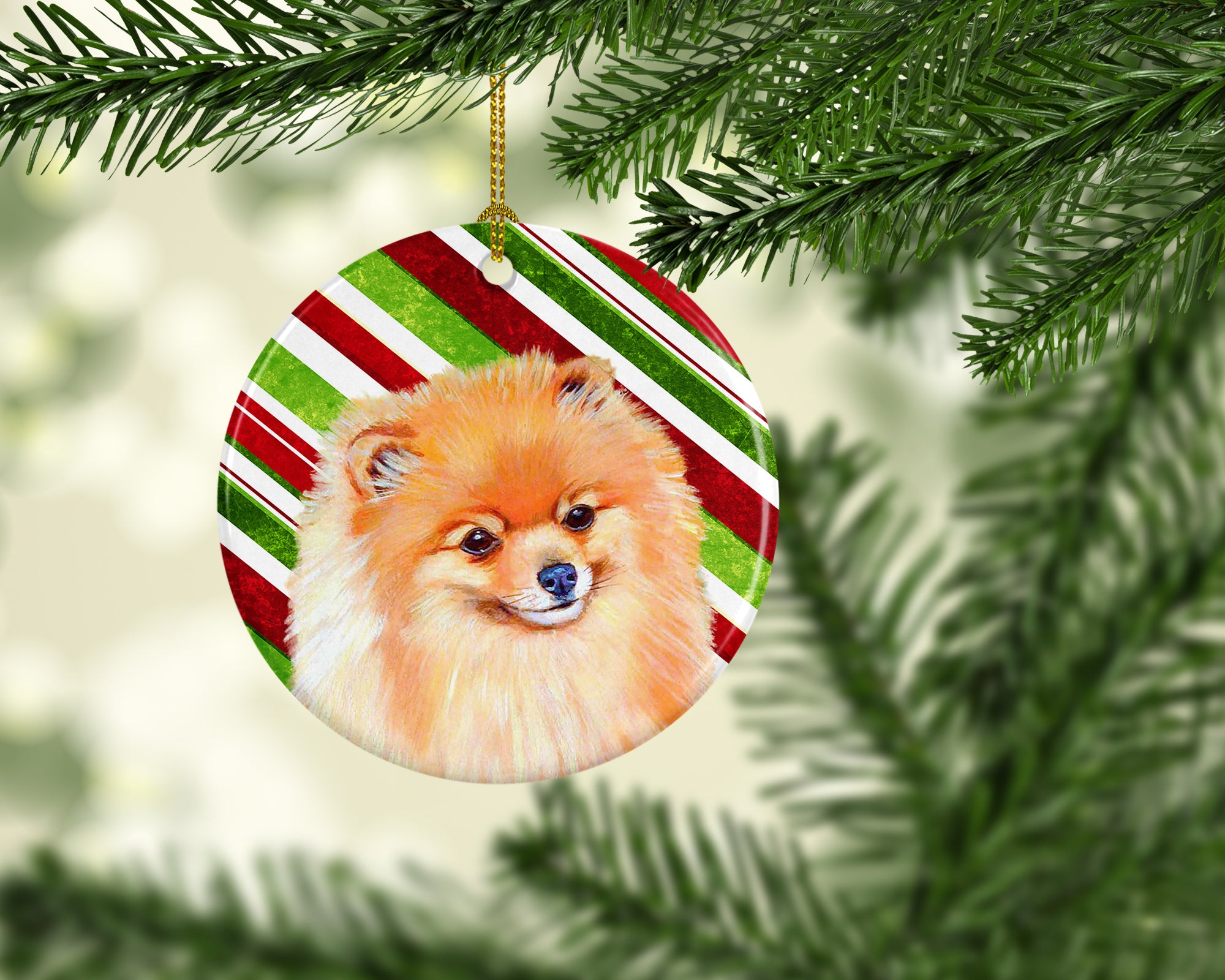 Pomeranian Candy Cane Holiday Christmas Ceramic Ornament LH9260 - the-store.com