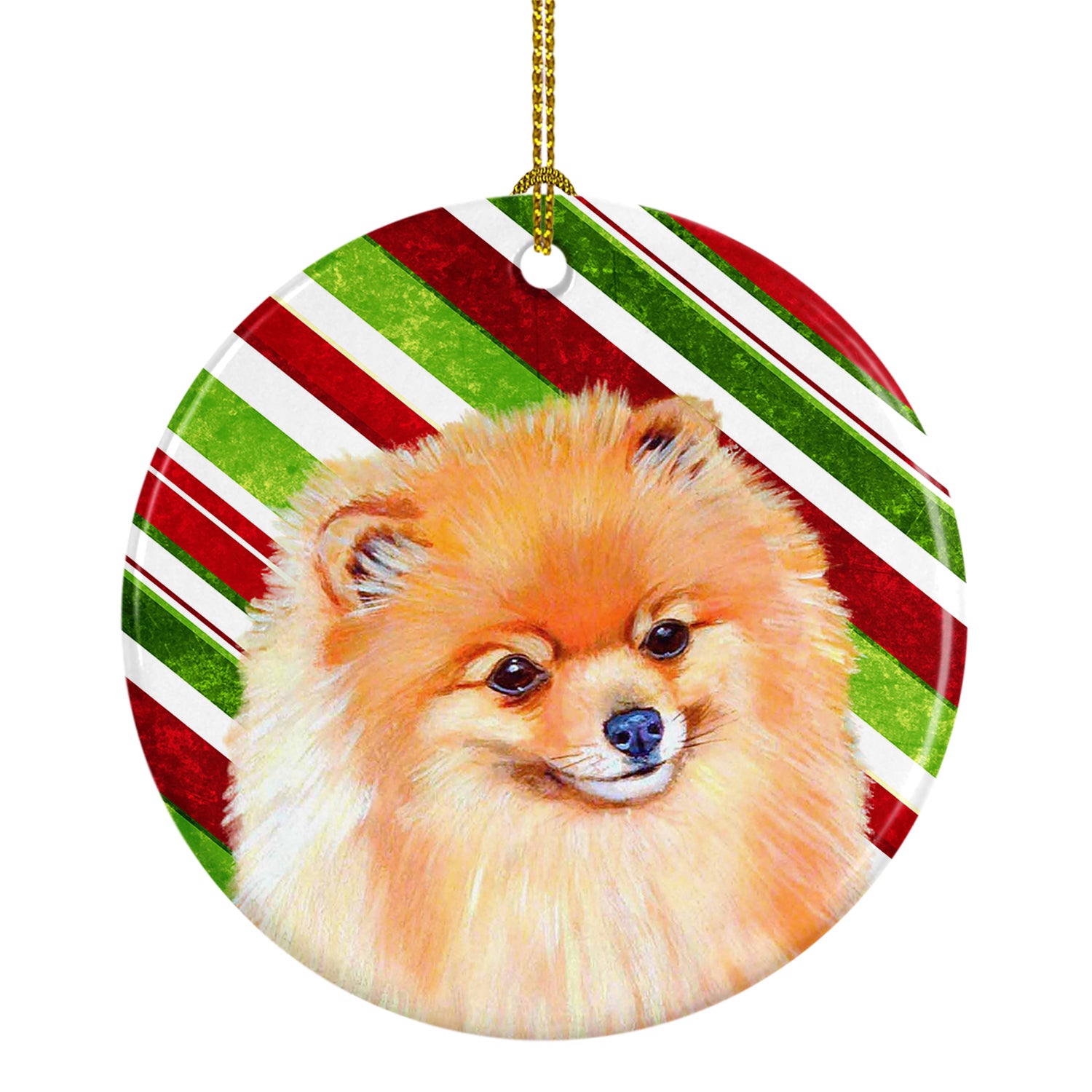 Pomeranian Candy Cane Holiday Christmas Ceramic Ornament LH9260 - the-store.com