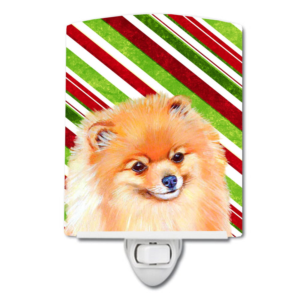 Pomeranian Candy Cane Holiday Christmas Ceramic Night Light LH9260CNL - the-store.com