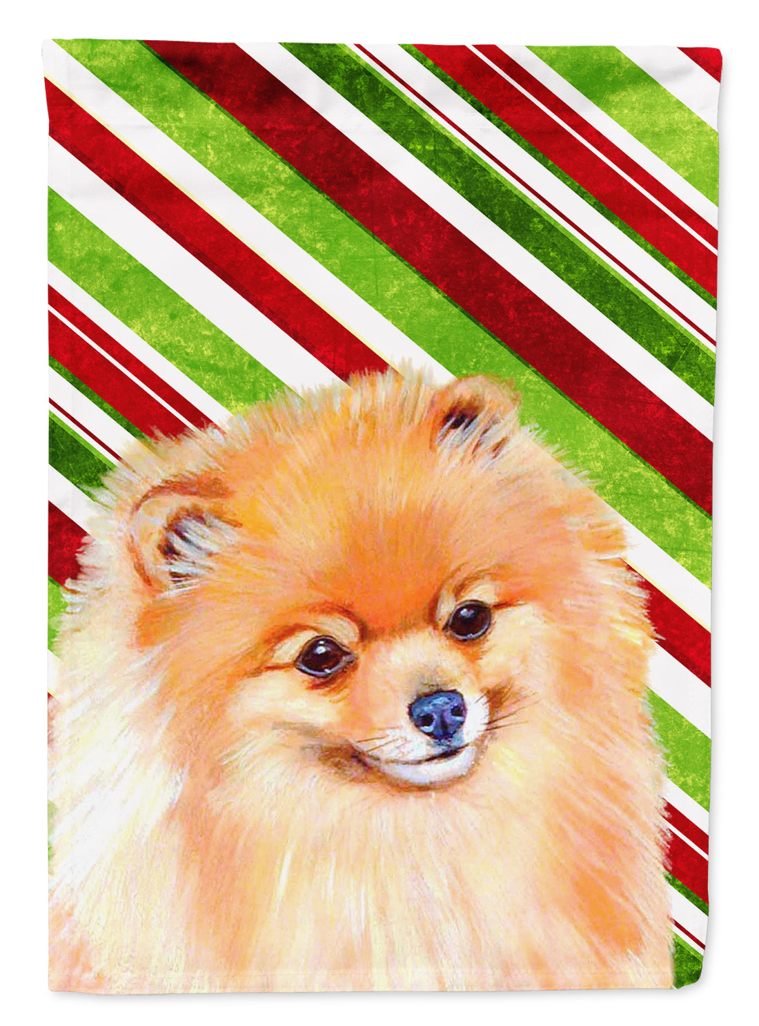 Pomeranian Candy Cane Holiday Christmas  Flag Garden Size.