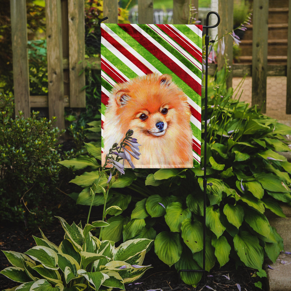 Pomeranian Candy Cane Holiday Christmas  Flag Garden Size.