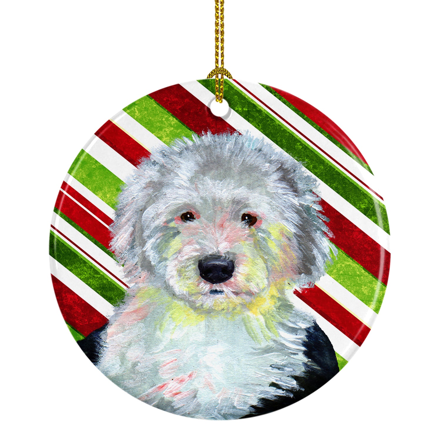 Old English Sheepdog Candy Cane Holiday Christmas Ceramic Ornament LH9261 - the-store.com