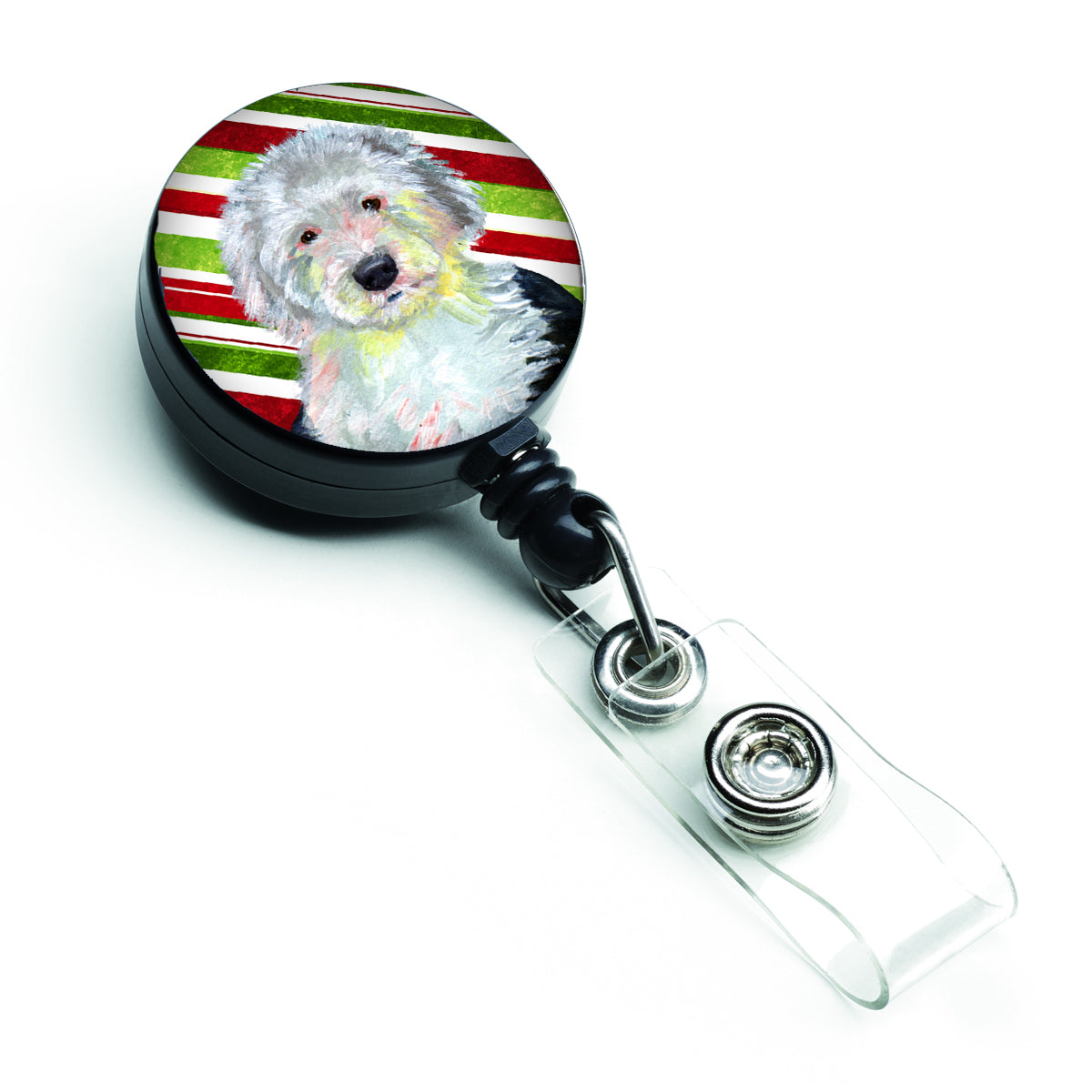 Old English Sheepdog Candy Cane Holiday Christmas Retractable Badge Reel LH9261BR  the-store.com.