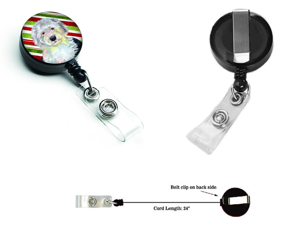 Old English Sheepdog Candy Cane Holiday Christmas Retractable Badge Reel LH9261BR  the-store.com.
