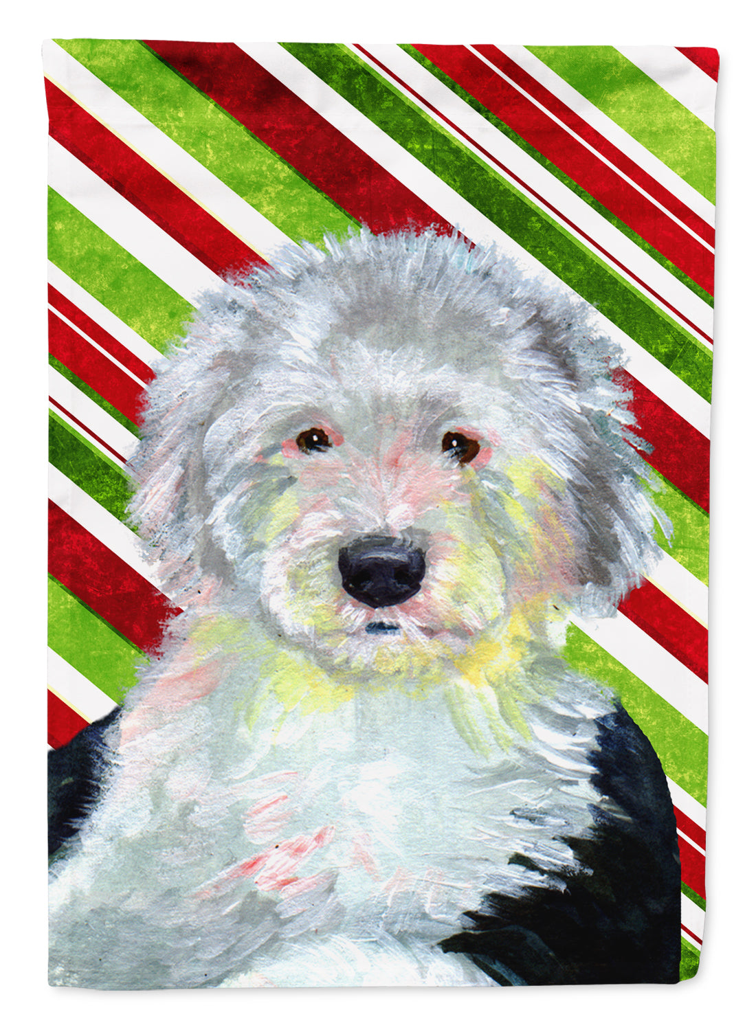 Old English Sheepdog Candy Cane Holiday Christmas  Flag Garden Size.