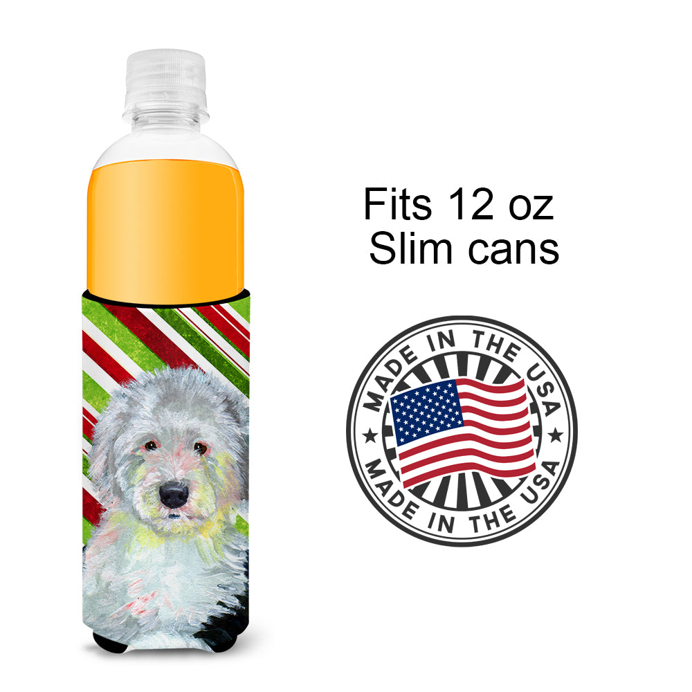 Old English Sheepdog Candy Cane Holiday Christmas Ultra Beverage Insulators for slim cans LH9261MUK.