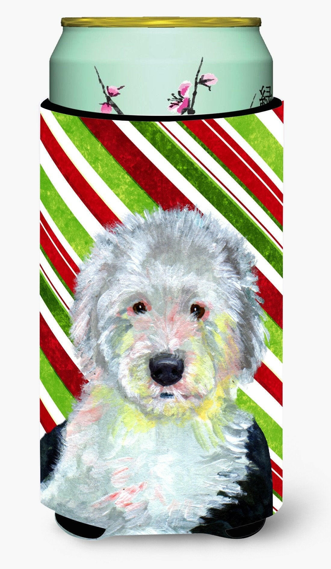 Old English Sheepdog Candy Cane Holiday Christmas  Tall Boy Beverage Insulator Beverage Insulator Hugger by Caroline's Treasures