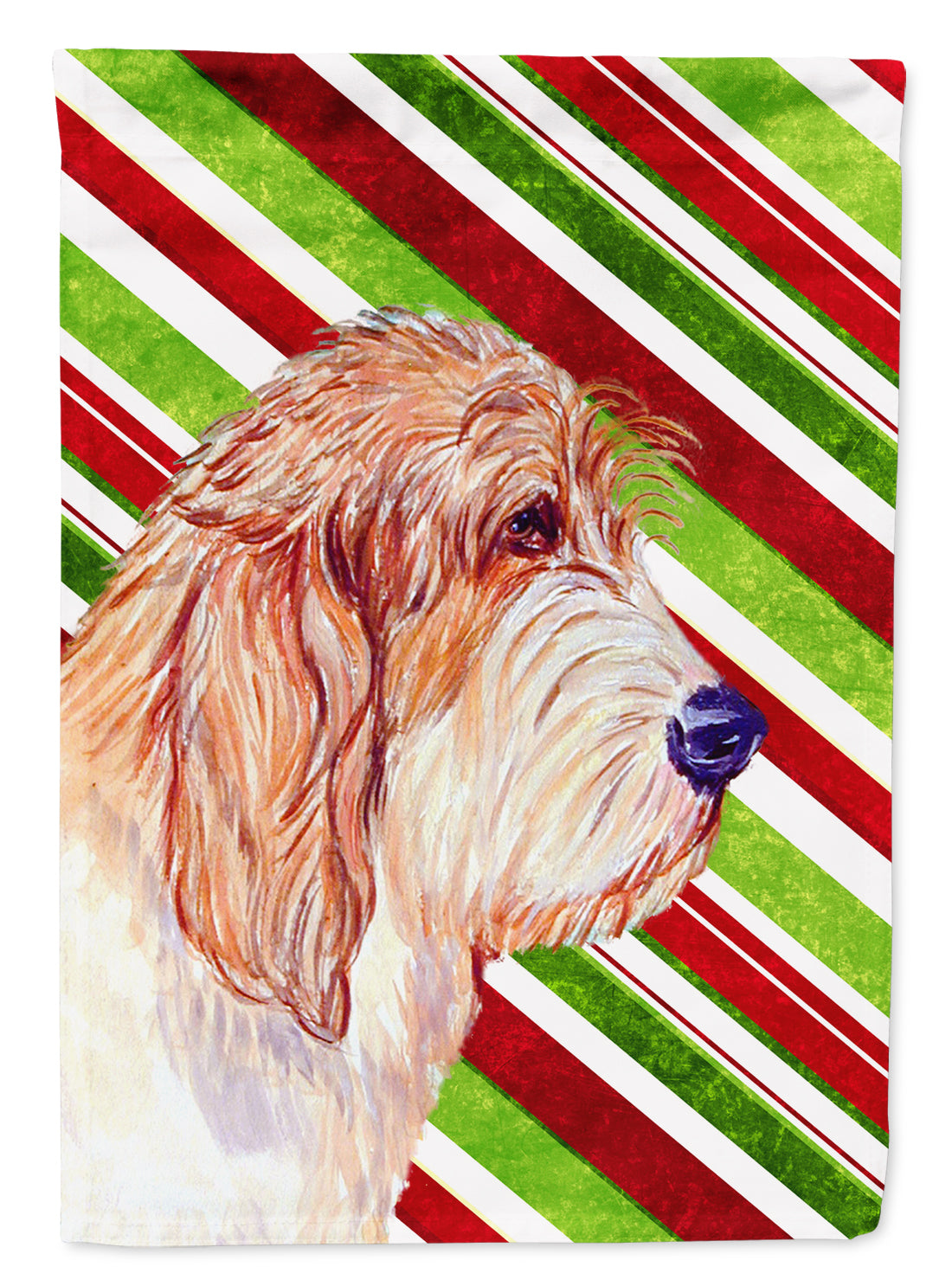 Petit Basset Griffon Vendeen Candy Cane Holiday Christmas  Flag Garden Size.