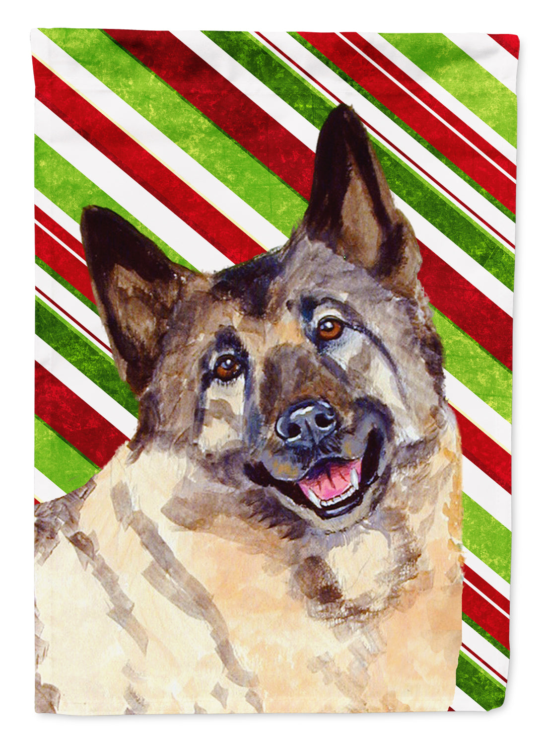 Norwegian Elkhound Candy Cane Holiday Christmas  Flag Garden Size.