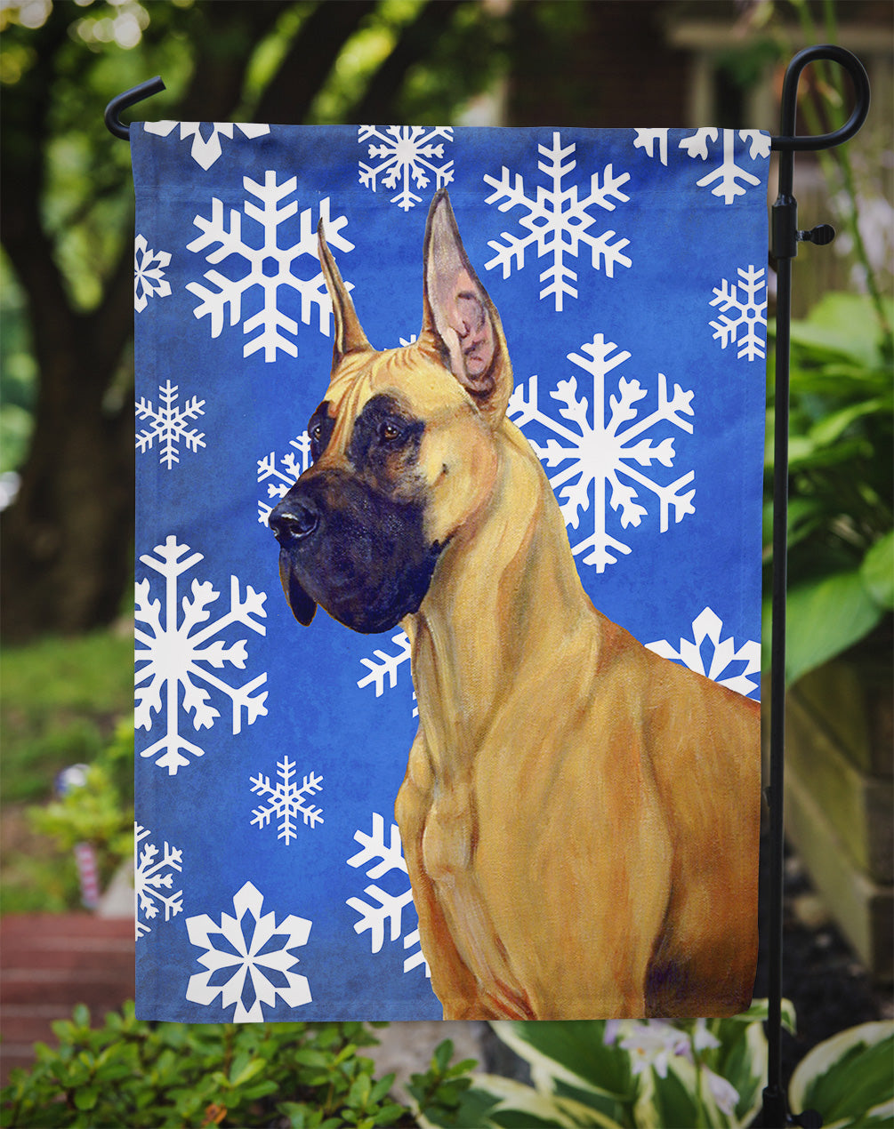 Great Dane Winter Snowflakes Holiday Flag Garden Size.