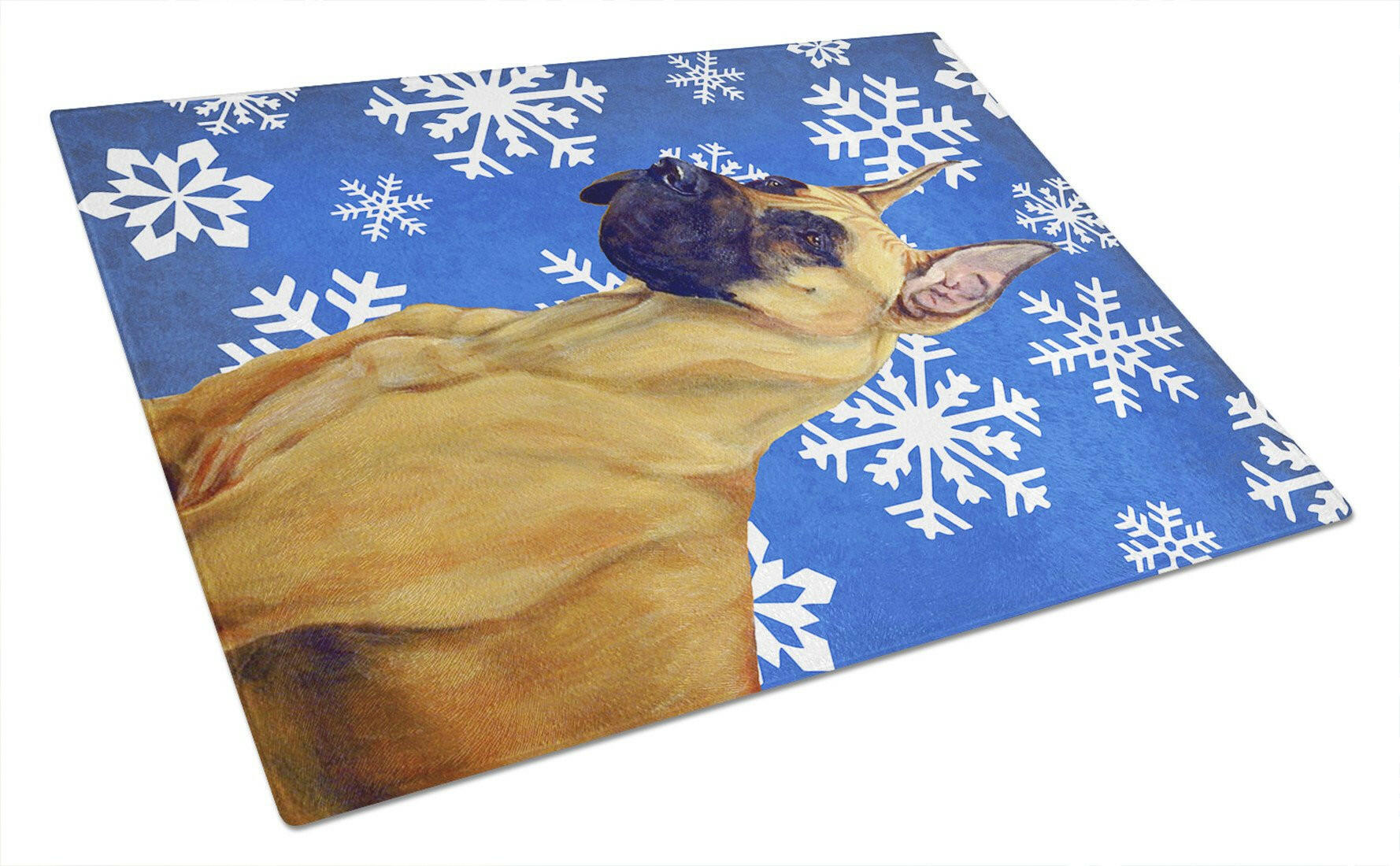 Great Dane Winter Snowflakes Holiday Glass Cutting Board Large by Caroline's Treasures