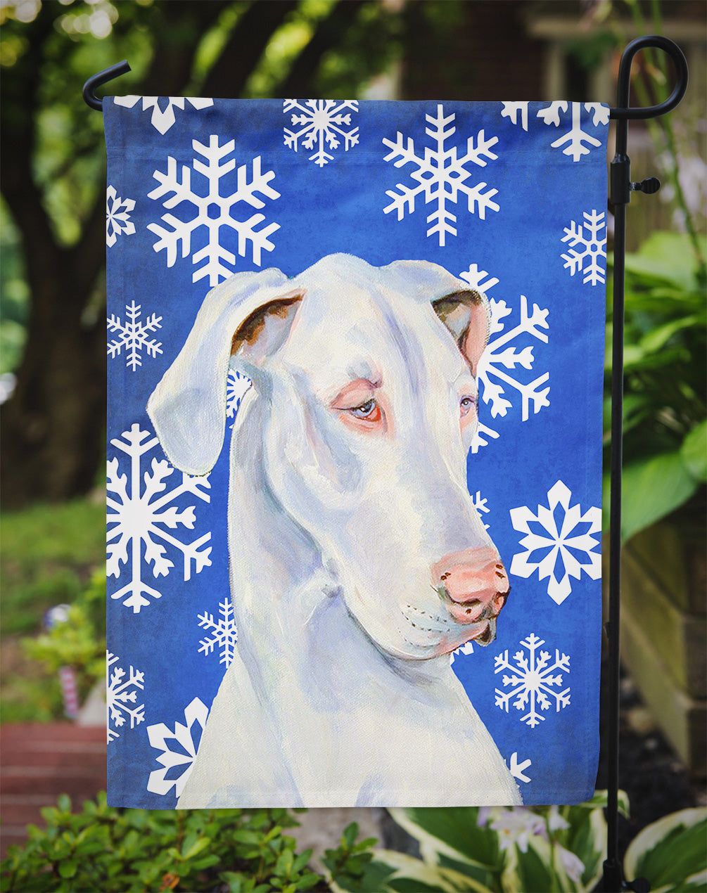 Great Dane Winter Snowflakes Holiday Flag Garden Size.