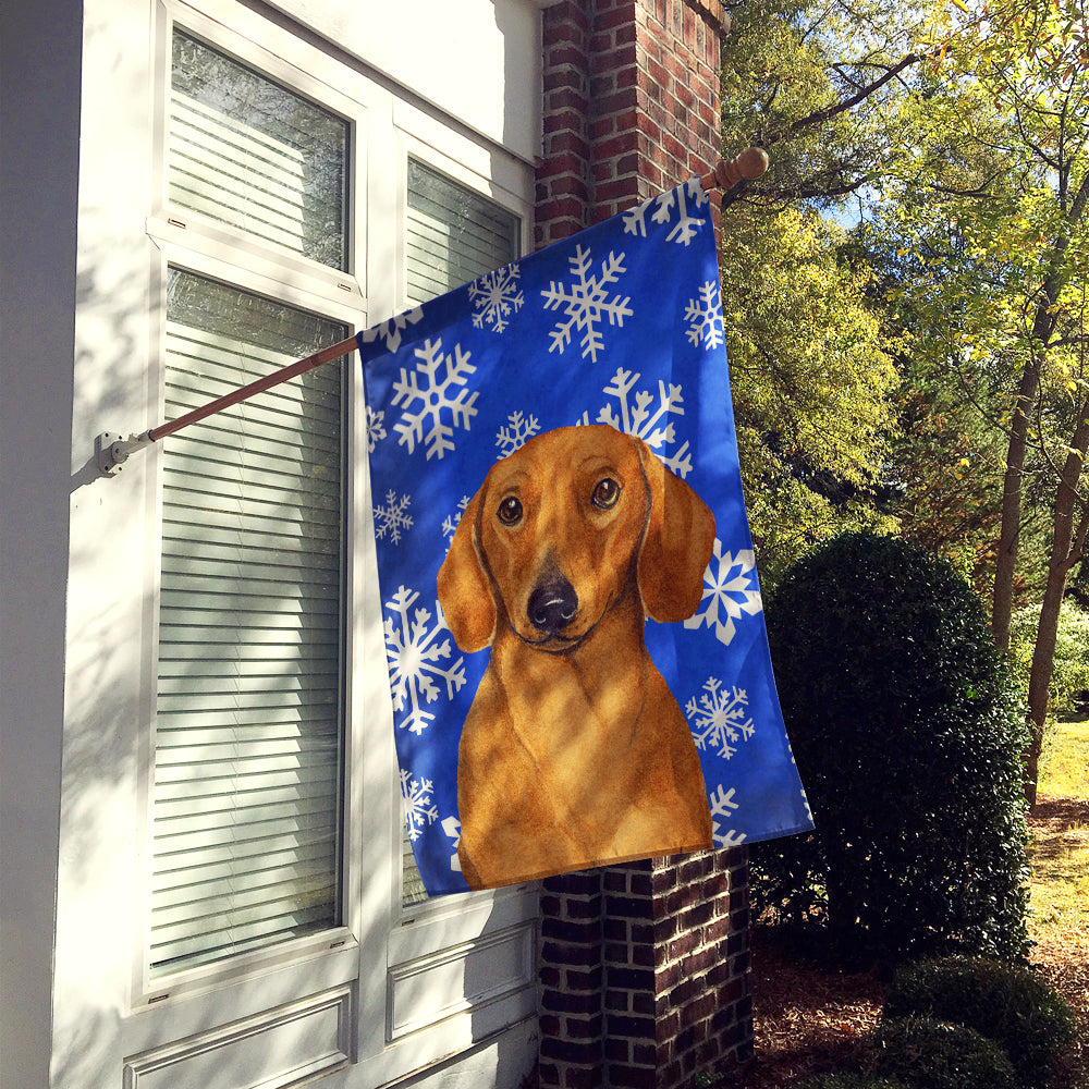 Dachshund Winter Snowflakes Holiday Flag Canvas House Size  the-store.com.