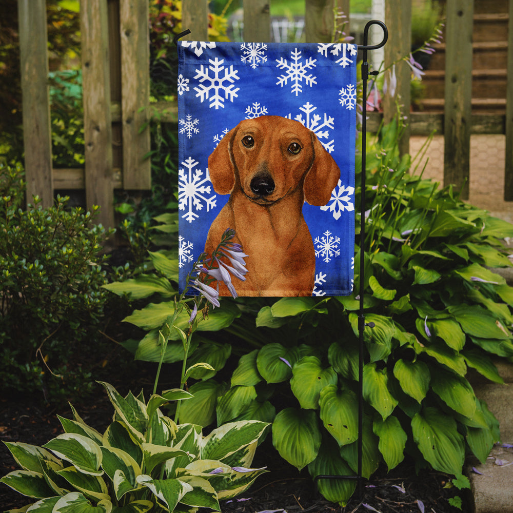 Dachshund Winter Snowflakes Holiday Flag Garden Size.