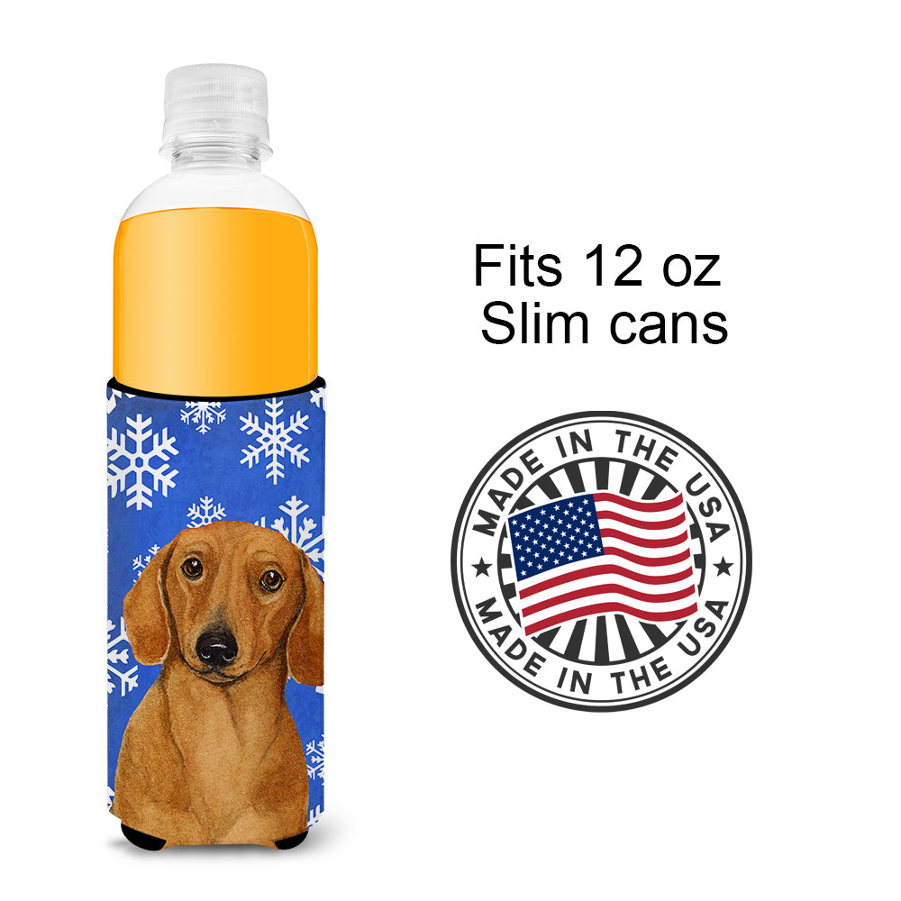 Dachshund Winter Snowflakes Holiday Ultra Beverage Insulators for slim cans LH9267MUK.