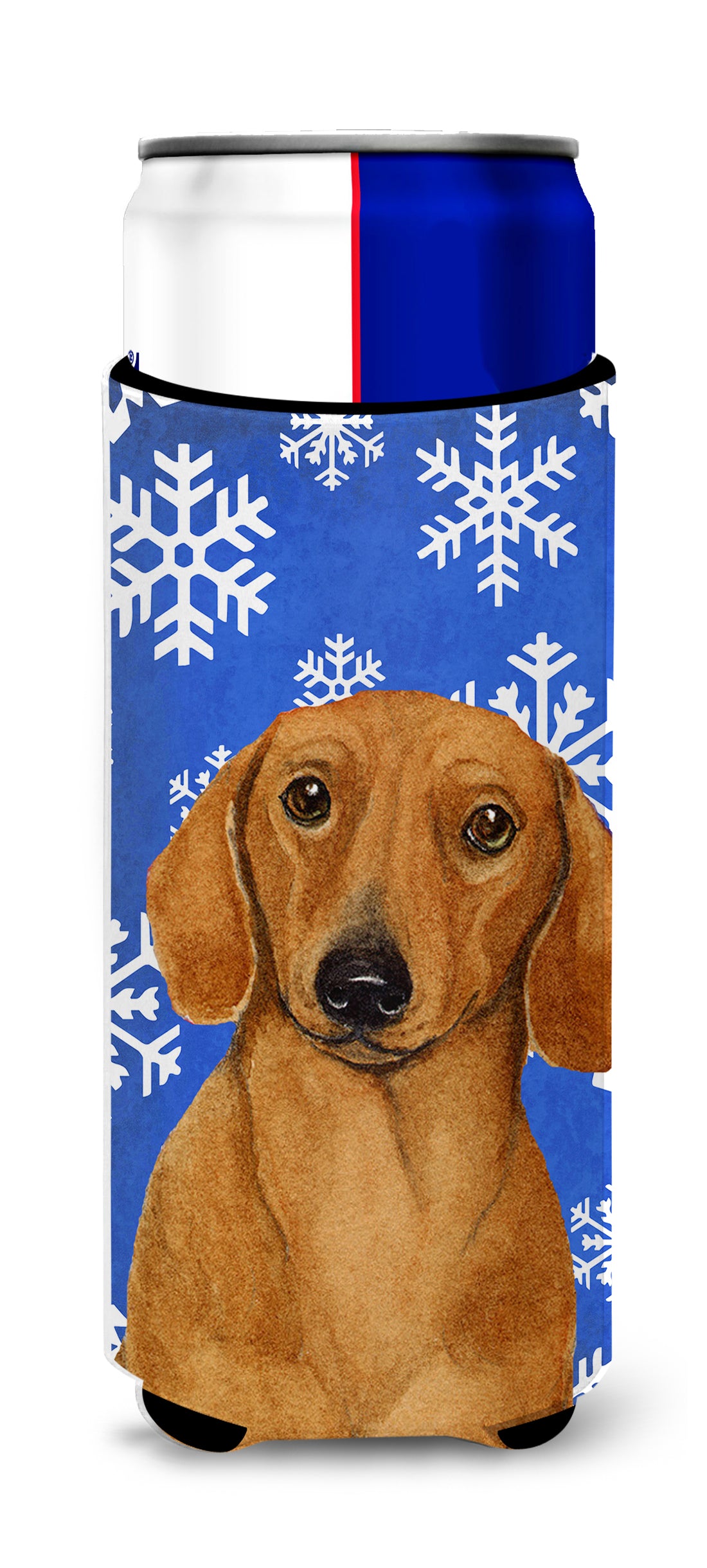 Dachshund Winter Snowflakes Holiday Ultra Beverage Insulators for slim cans LH9267MUK.