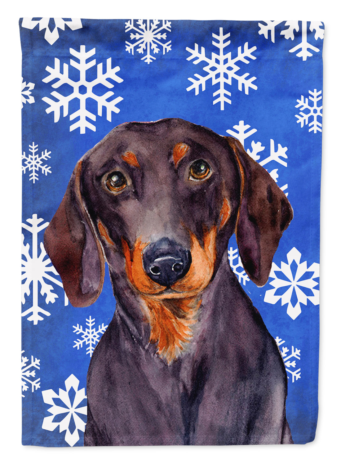 Dachshund Winter Snowflakes Holiday Flag Canvas House Size  the-store.com.