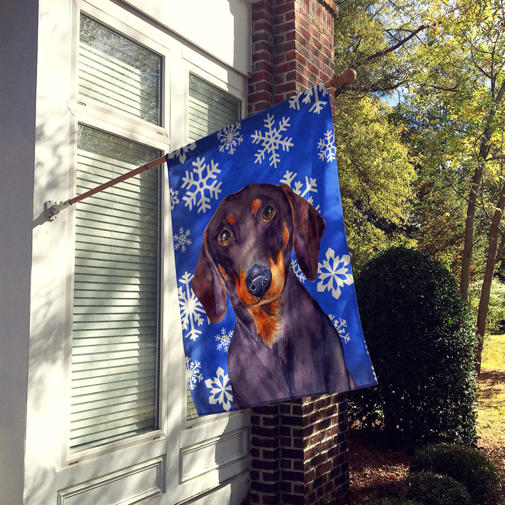 Dachshund Winter Snowflakes Holiday Flag Canvas House Size  the-store.com.