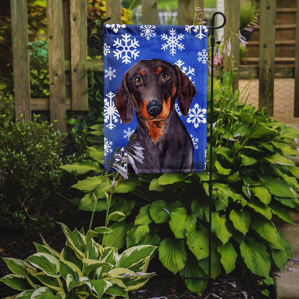 Dachshund Winter Snowflakes Holiday Flag Garden Size.