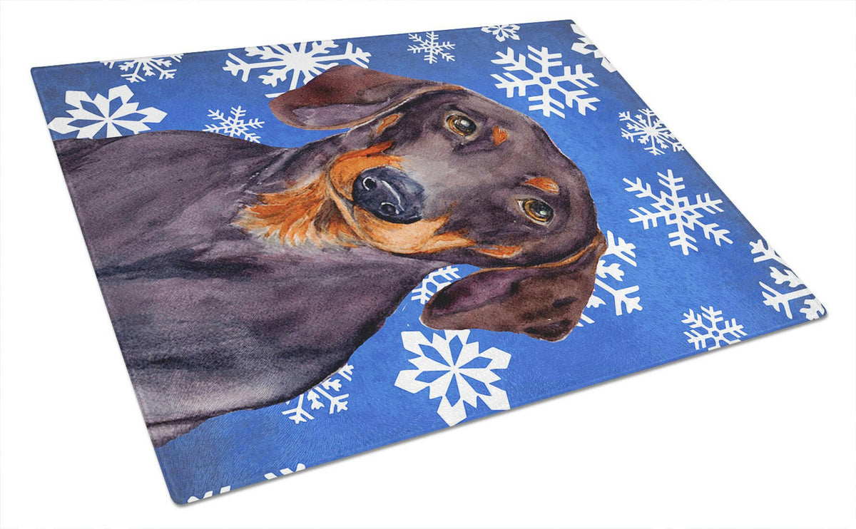 Dachshund Winter Snowflakes Holiday Glass Cutting Board Large by Caroline&#39;s Treasures
