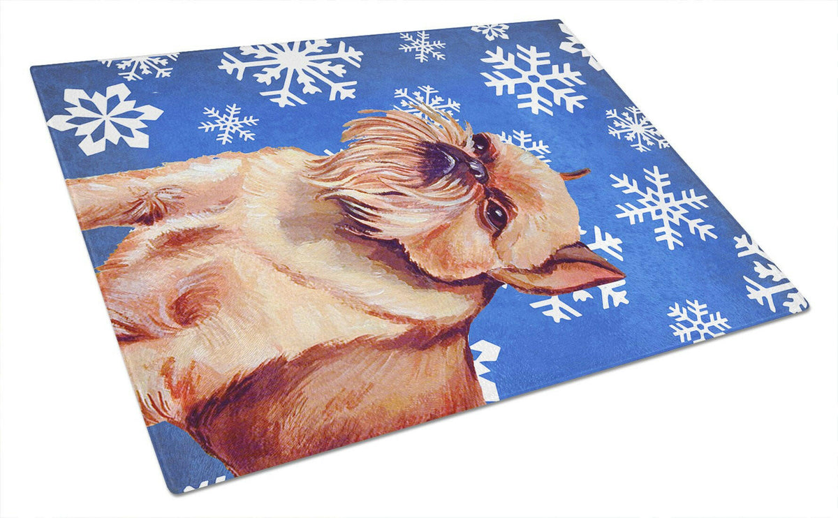 Brussels Griffon Winter Snowflakes Holiday Glass Cutting Board Large by Caroline&#39;s Treasures