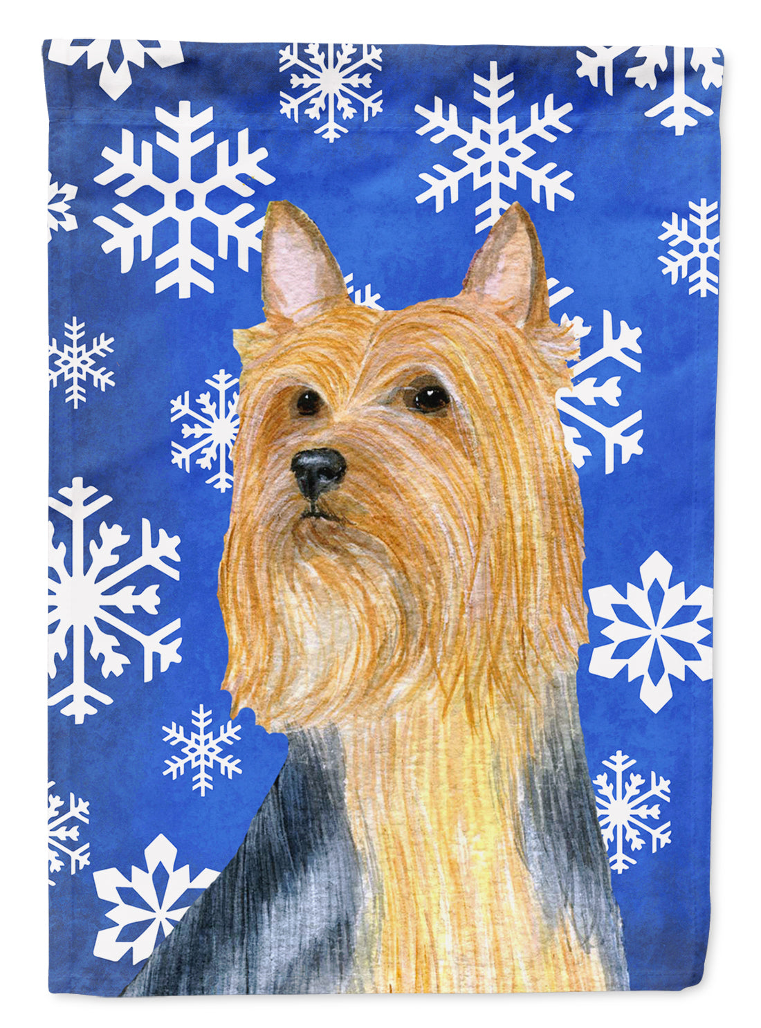 Silky Terrier Winter Snowflakes Holiday Flag Canvas House Size  the-store.com.